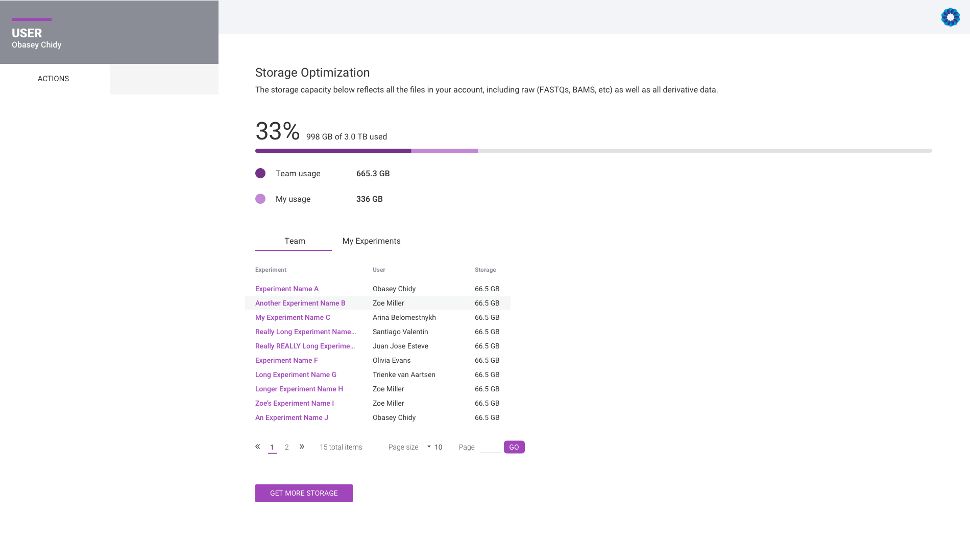 100 - Storage Usage Page Team Admin